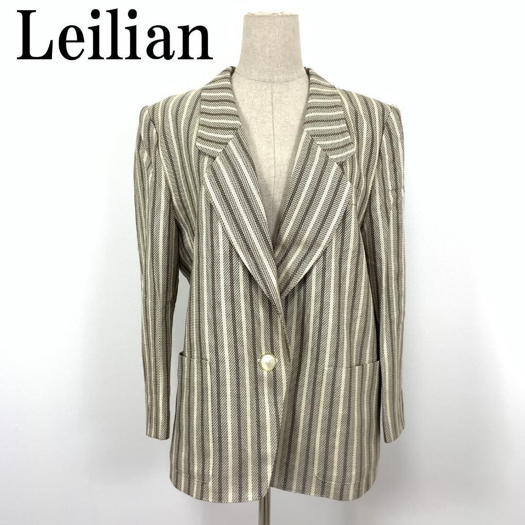 LA6506 レリアン シルク ストライプ テーラードジャケット Leilian カジュアル ビジネス ポケット有ベージュ系13拍卖