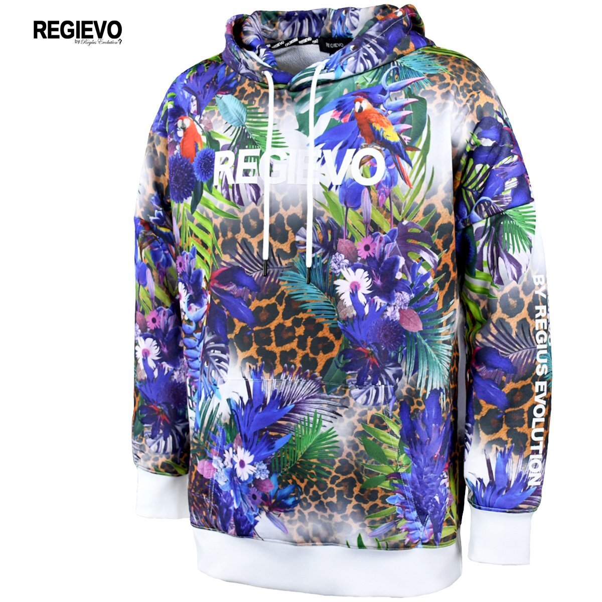 15103-2bl REGIEVO レジエボ パーカー ボタニカル柄 プルオーバー 豹柄 ビッグシルエット mens メンズ(ブルー青) M ドロップショルダー拍卖