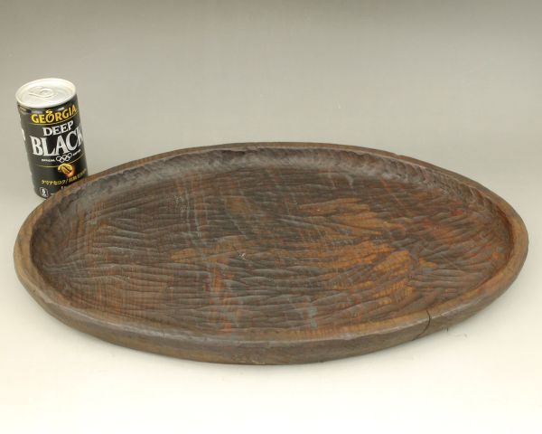 D487 松材 くり抜き盆 42㎝×30㎝ 茶盆 古玩 珍蔵拍卖