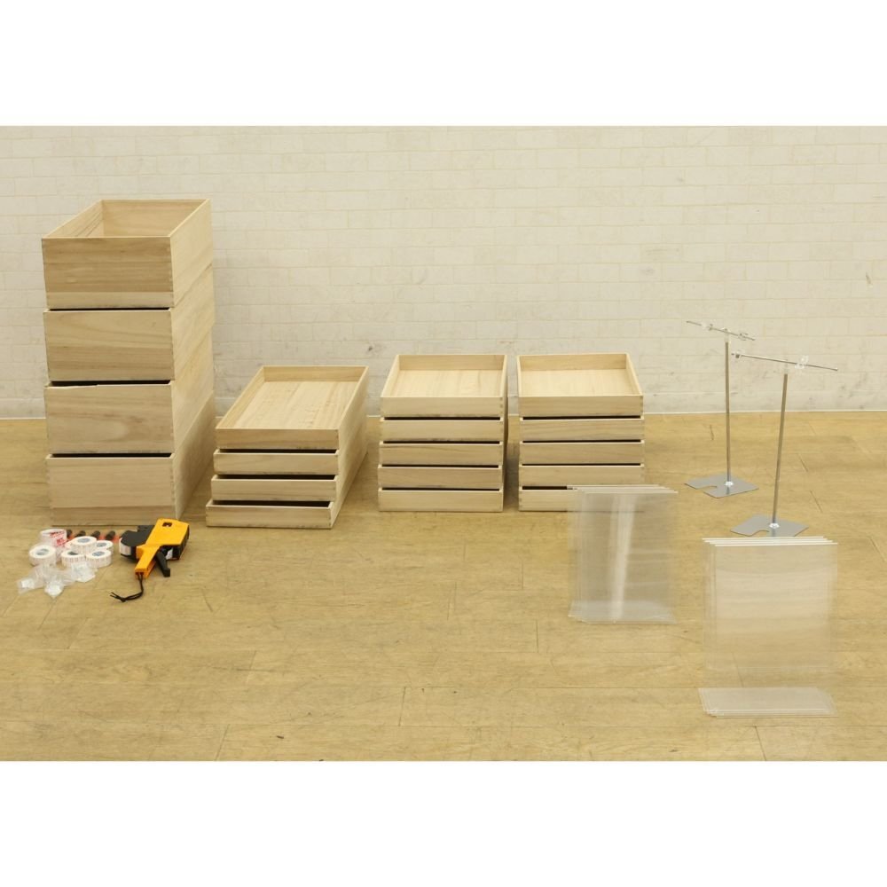 072202n5 店舗什器まとめ売り 木箱3種/垂れ幕スタンド/POPスタンド2種/ハンドラベラー ※現状渡し【店頭引取り限定】(名古屋市守山区)拍卖