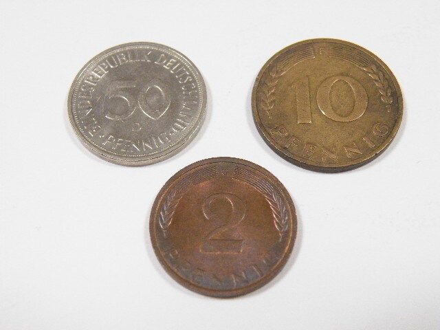 ◎ 西ドイツ 硬貨 50ペニヒ(1974) 10ペニヒ(1950) 2ペニヒ(1975) 計3枚拍卖