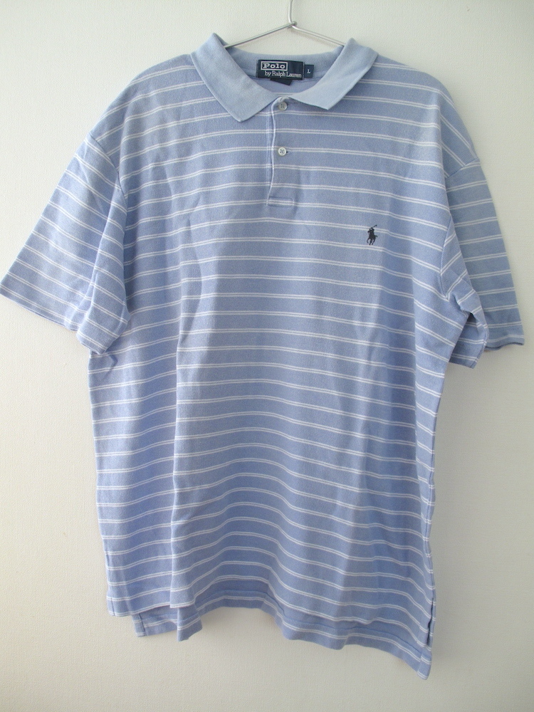 **ポロ ラルフローレン メンズ 半袖ポロシャツ XL 水色&白ボーダー拍卖