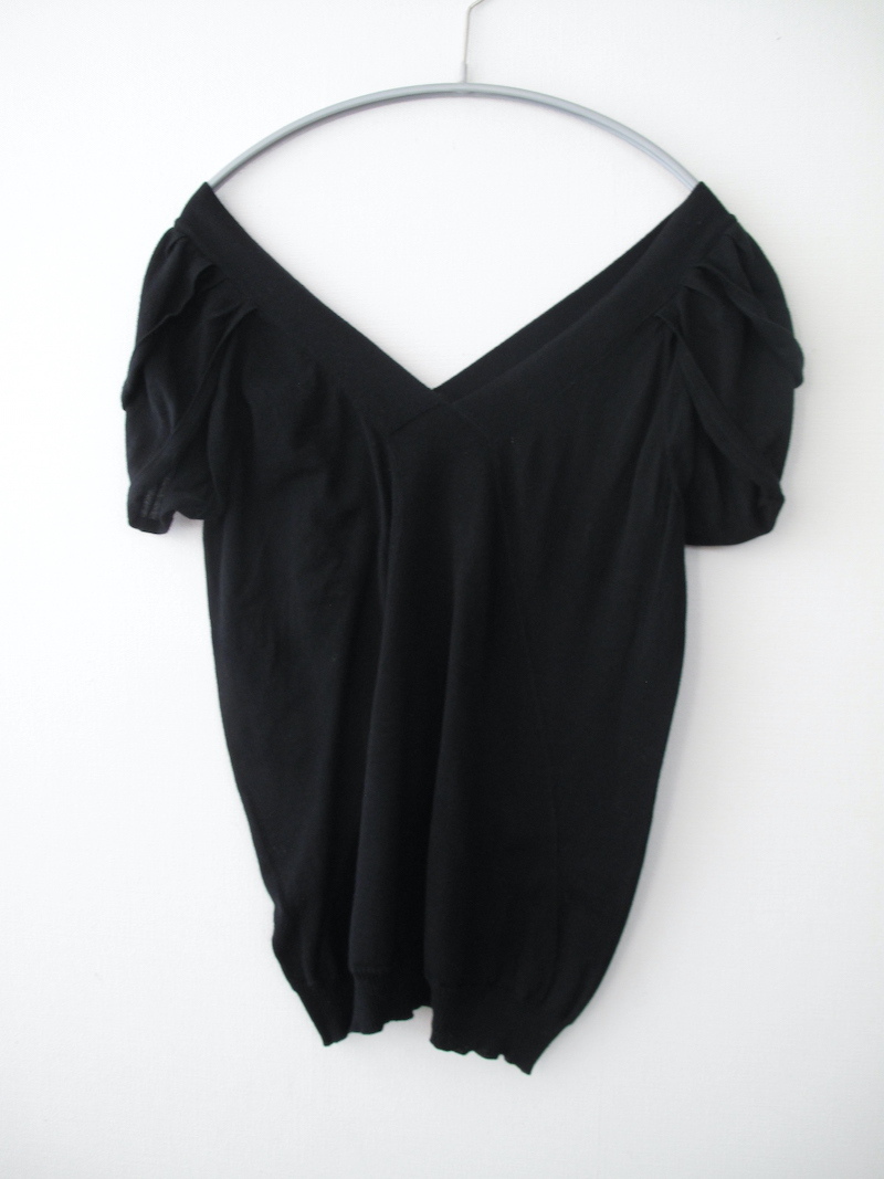 **Drawer ドゥロワー 薄手コットン半袖Vニット 黒 サイズ1 レディース拍卖