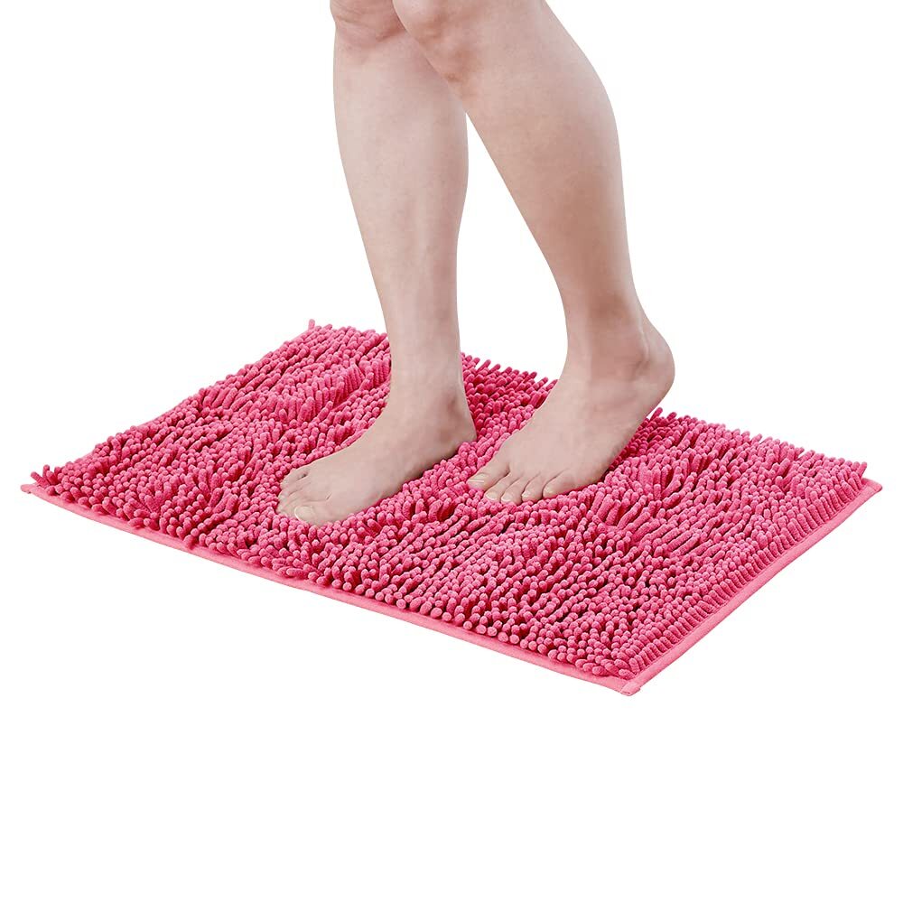 アイメディア(Aimedia) バスマット マイクロファイバー 速乾吸水 40x60cm ピンク 風呂マット 足ふきマット 滑り止め 浴室足ふき拍卖