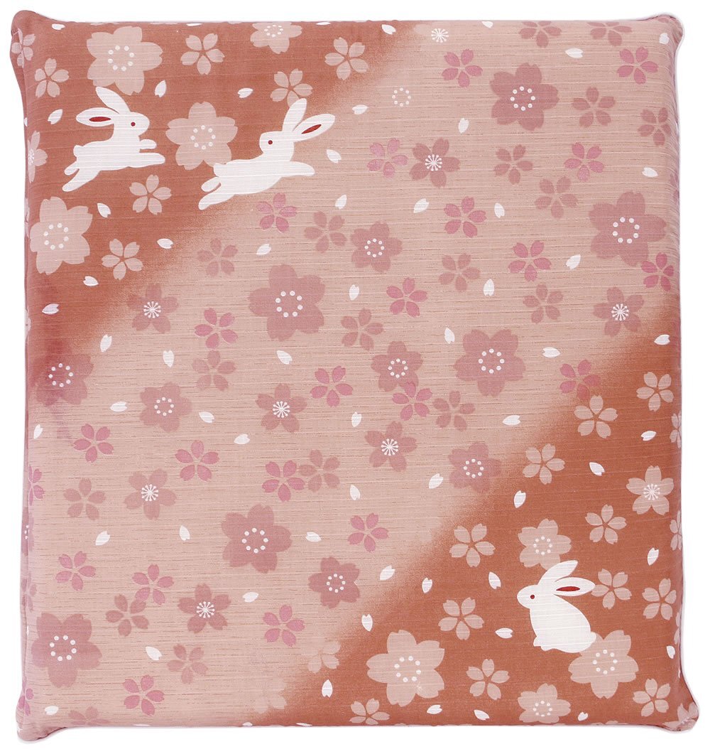 メリーナイト(Merry Night) 座布団カバー 「桜うさぎ」 レッド 銘仙判 約55×59cm ファスナー式 綿100% 裏表同じ柄 和室拍卖