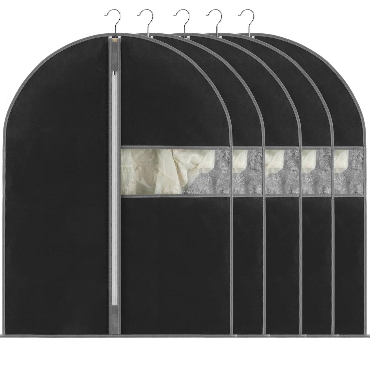 VECELO 衣類カバー 防塵カバー スーツカバー ハンガー 5枚組 ジッパー付き 湿気取り 防汚 衣装カバー 可視窓付き コート ダウンジャケ拍卖