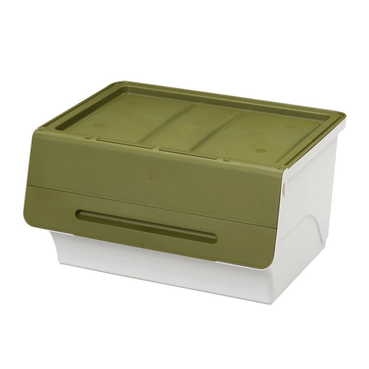 サンカ フロック 重ねて使える蓋付き衣装ケース ワイド サンド カーキ おしゃれな大容量収納 引き出さずに使える前面開閉式 カパっとひらく拍卖