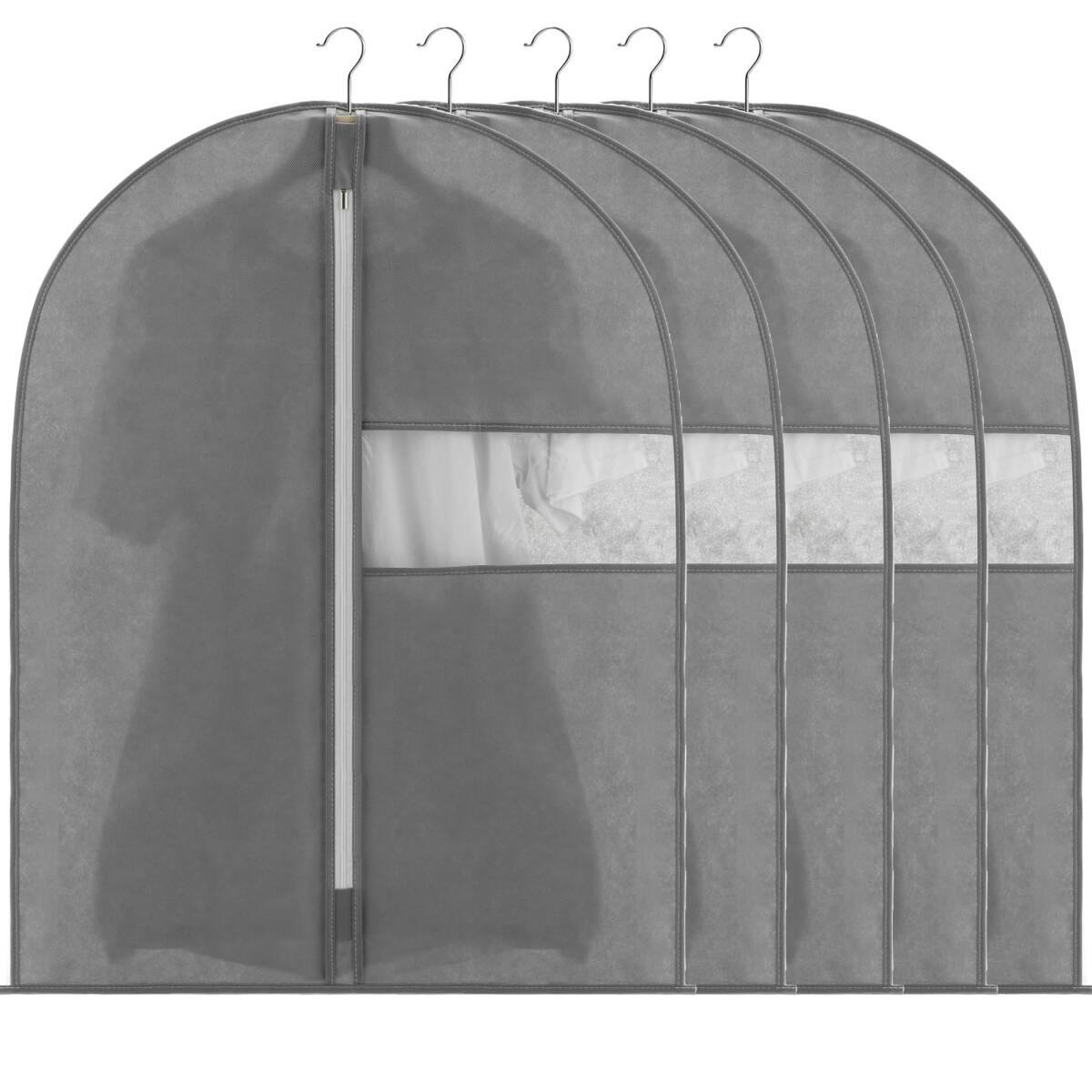 VECELO 衣類カバー 防塵カバー スーツカバー ハンガー 5枚組 ジッパー付き 湿気取り 防汚 衣装カバー 可視窓付き コート ダウンジャケ拍卖