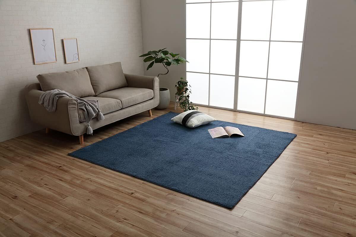 イケヒコ ラグ カーペット マット プリーム 約90×185cm ネイビー オールシーズン シンプル オーバーロック #3985489拍卖