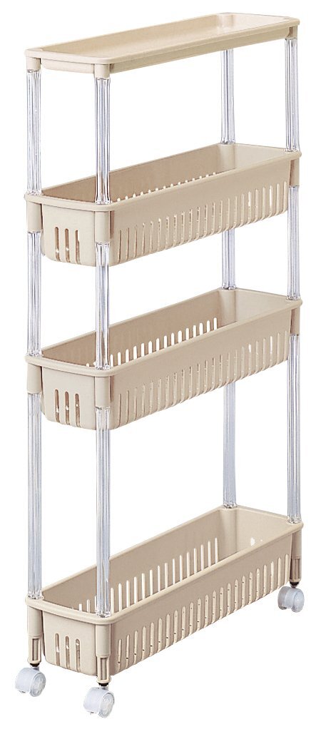 サンコープラスチック(SankoPlastic) すき間収納 ベージュ 約幅15×奥行50×高さ87cm テーブルワゴン 4段 超スリム拍卖