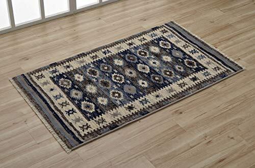 イケヒコ 玄関 選べる マット ラグ ウィルトン モルドバ プルメリア 約70×120cm ネイビー キリム柄 フリンジ付き #2051379拍卖