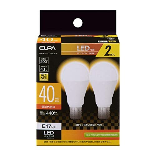 エルパ(ELPA) LED電球ミニクリプトン形 E17 電球色相当 屋内用 2個入 LDA4L-G-E17-G4104-2P拍卖