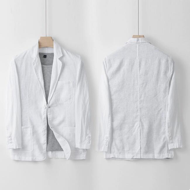 新入荷 人気超レア メンズ テーラードジャケット 最高級 リネン100%麻 ブレザー デザイナーズ 紳士服 スーツ 無地 アウター 背広 白拍卖