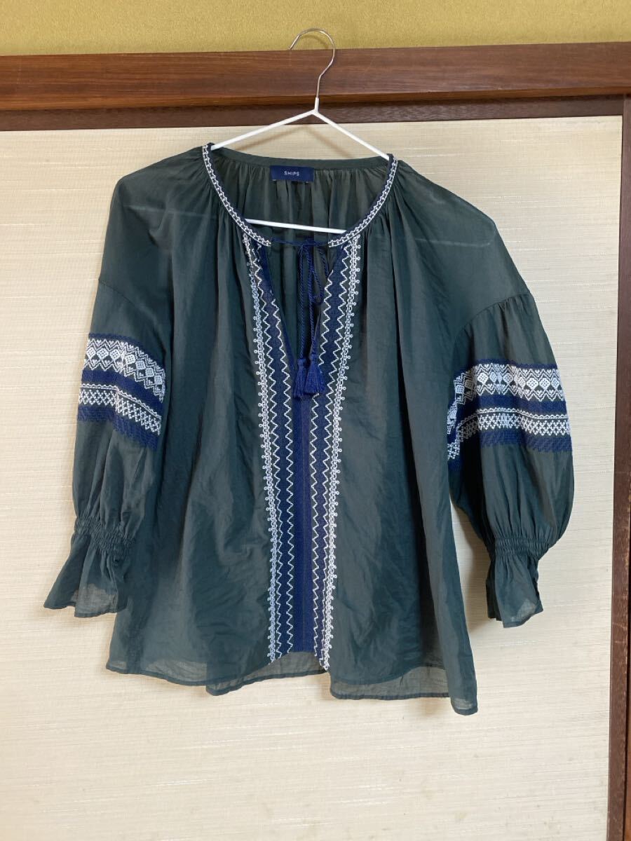 SHIPS エンブロイダリー 刺繍 プルオーバー ブラウス 七分袖拍卖