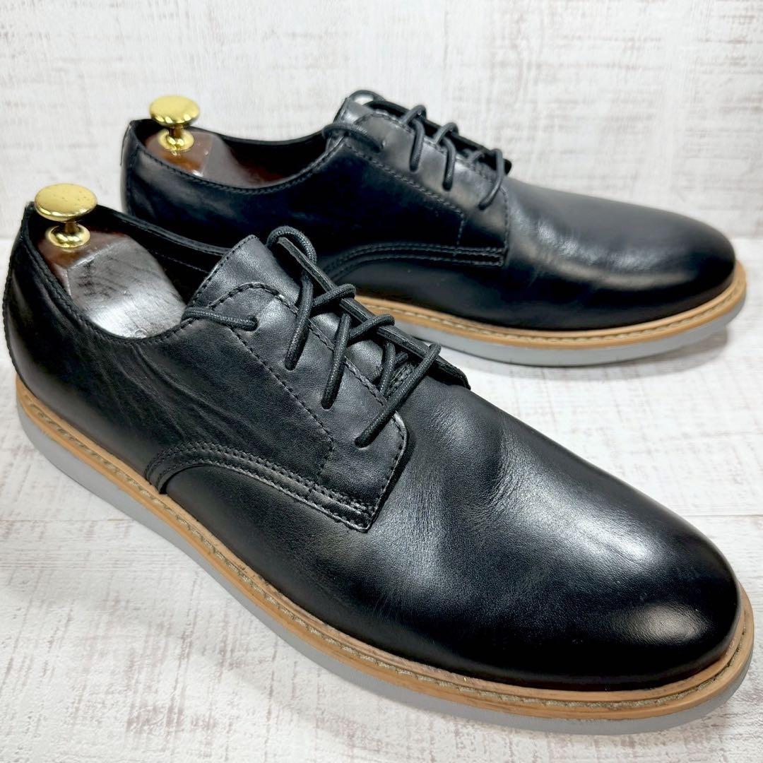 即決◆Clarks◆クラークス プレーントゥ 10M 約28cm レザー ブラック メンズ ビジネス拍卖