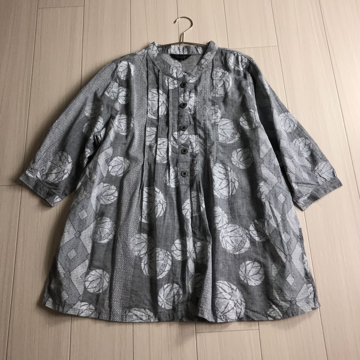 ☆ Natural Basic 和柄 ピンタック リネンブレンド チュニック 大きいサイズ 3L 横幅ゆったり 体型カバー拍卖