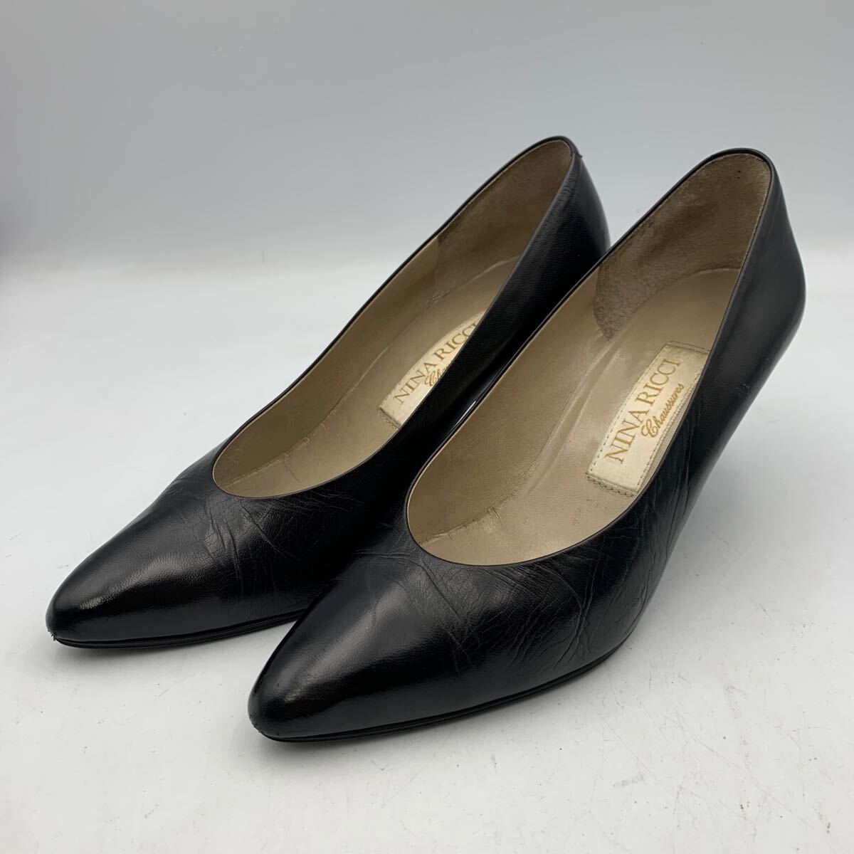S404 NINA RICCI ニナリッチ レディース パンプス 35 約 22.5cm ブラック レザー 日本製拍卖