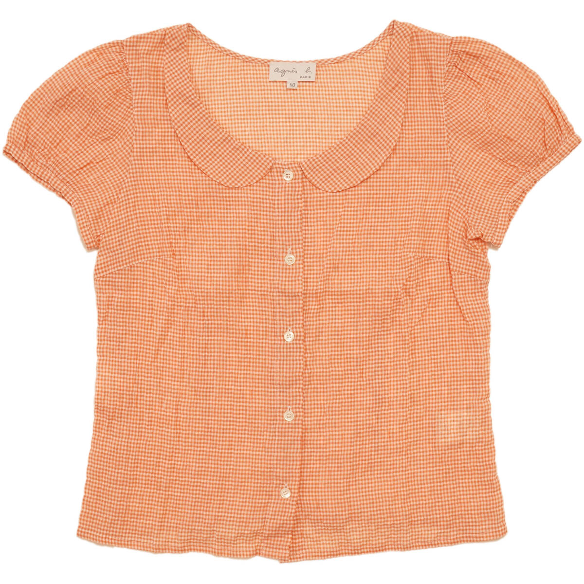 agnes b. FEMME ギンガムチェック S/S シャツ ブラウス 40 アニエスベー ファム フランス パリ 半袖 トップス コットン ガーゼ拍卖