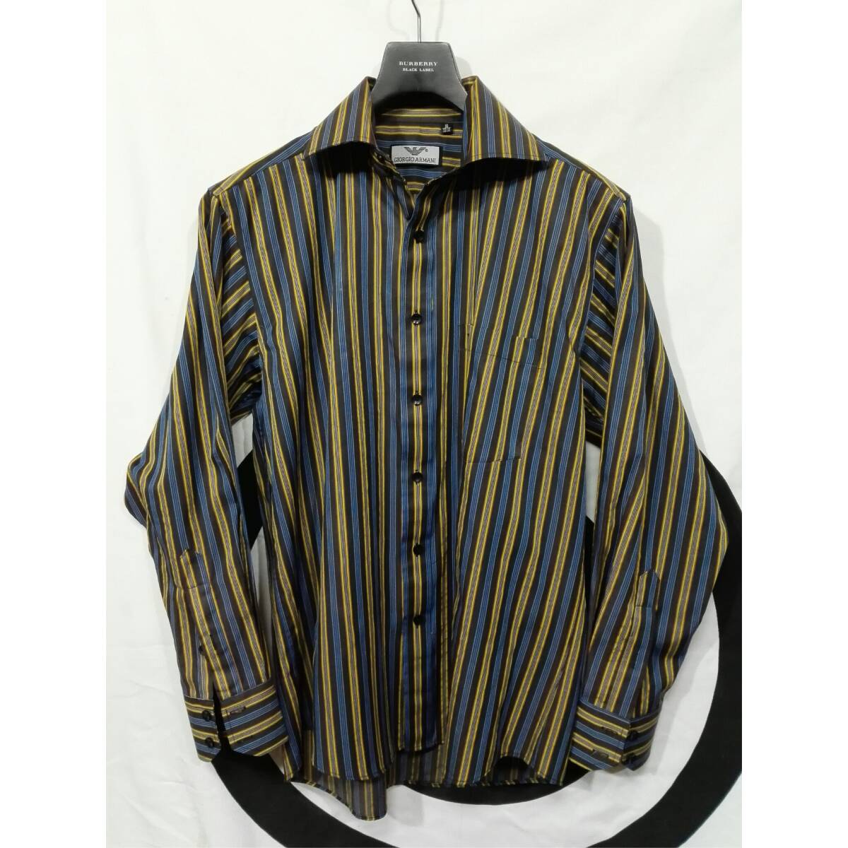 GIORGIO ARMANI ジョルジオアルマーニ 長袖シャツ ストライプ コットン100% 16/32-33(L位) サンプル品 クリーニング済 《美品》拍卖