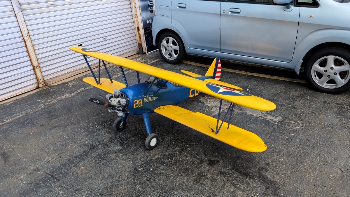 福岡県発 超大型 ラジコン 飛行機 エンジン OS FR5-300 sirius 付き ボーイング ステアマン モデル75 複葉機 PT-17 シリウス 小川精機拍卖