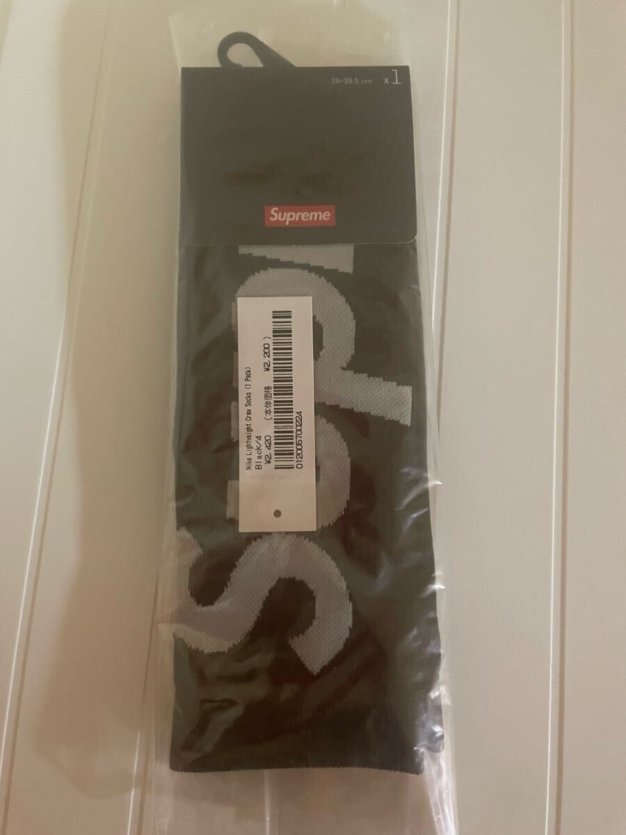新品未使用 Supreme Nike Lightweight Crew Socks 1 Pack Red 21ss 黒 ブラック ナイキ ライトウェイト クルー 靴下 ソックス サイズ4拍卖