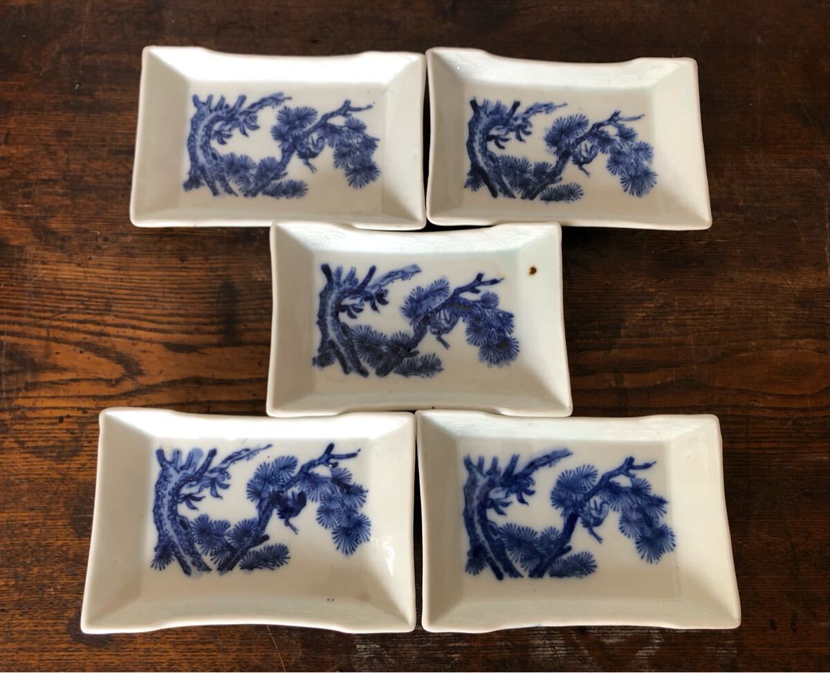 陶磁器 角皿/ 染付/ 長皿/ 時代物/刺身皿/ 和食器/レトロ/懐石料理/有田拍卖