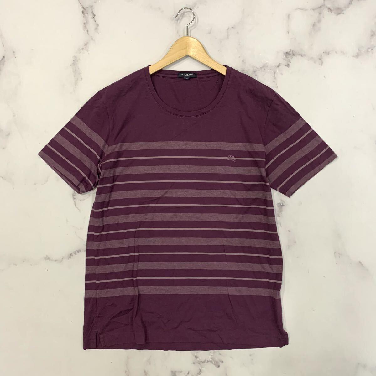 Z ▼ 洗練されたデザイン!! '日本製' BURBERRY バーバリー 半袖 ボーダー柄 ロゴ クルーネック Tシャツ / カットソー size:LL トップス拍卖