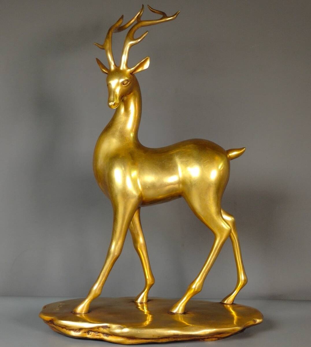 *珍品旧蔵* 大明 永樂年製 紫銅 塗金鹿 置物 銅製品 銅器 極細工 唐物 中国古玩 骨董品 古美味 H47拍卖