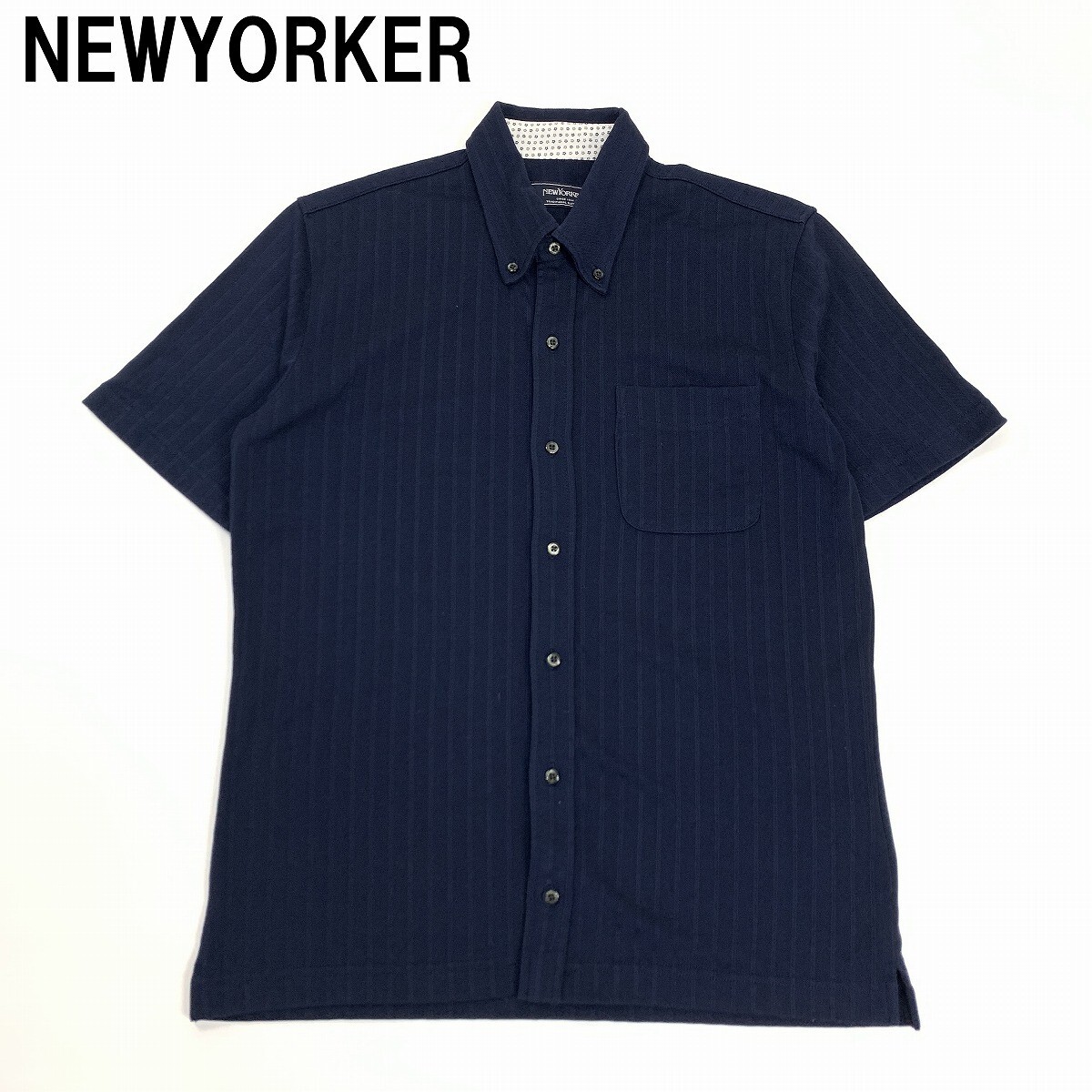 NEWYORKER ニューヨーカー 半袖シャツ ポロシャツ 綿 コットン ボタンダウン 紺 ネイビー M YC583拍卖