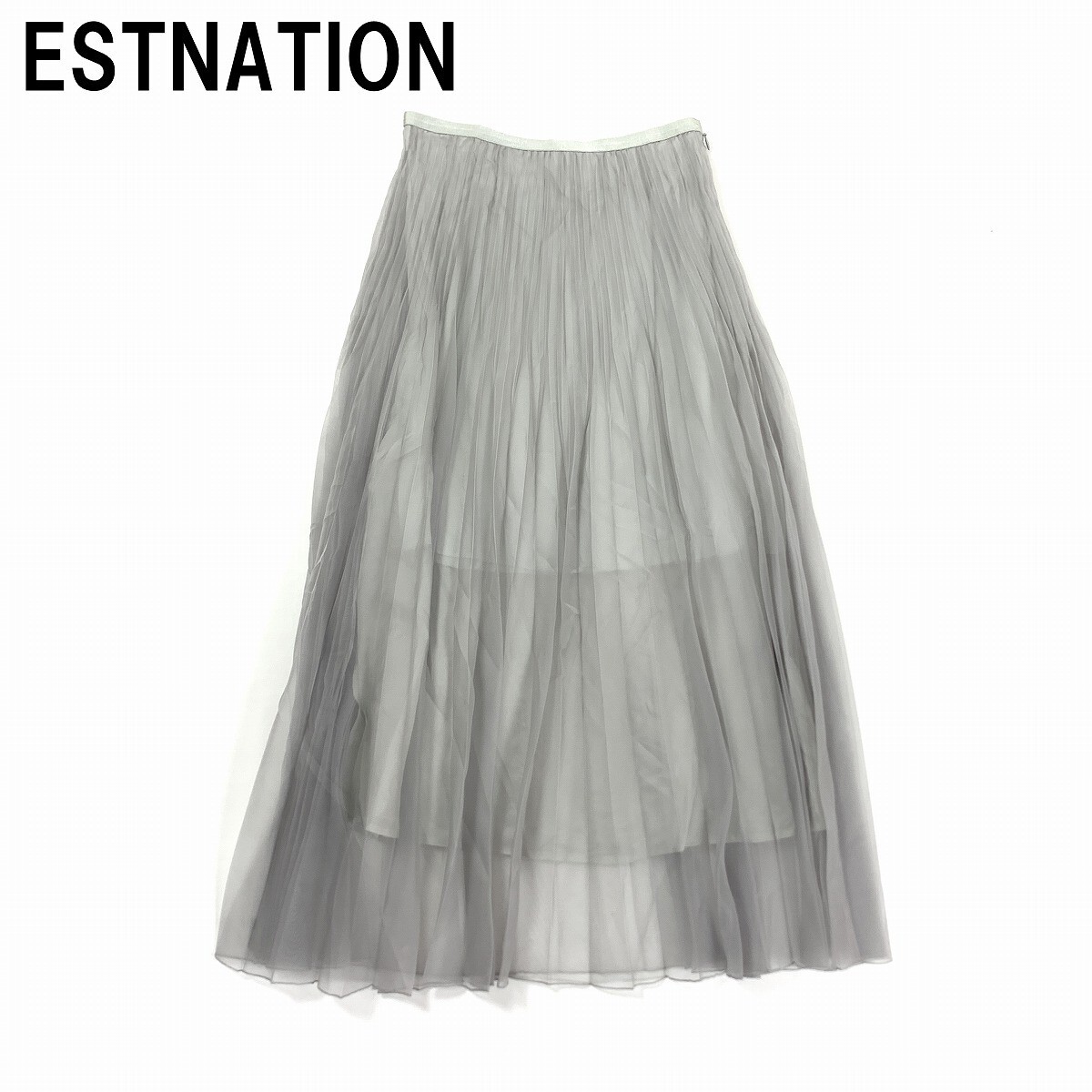 ESTNATION エストネーション ロングスカート プリーツ 裏地あり フレア チュール グレー 36 YC684拍卖