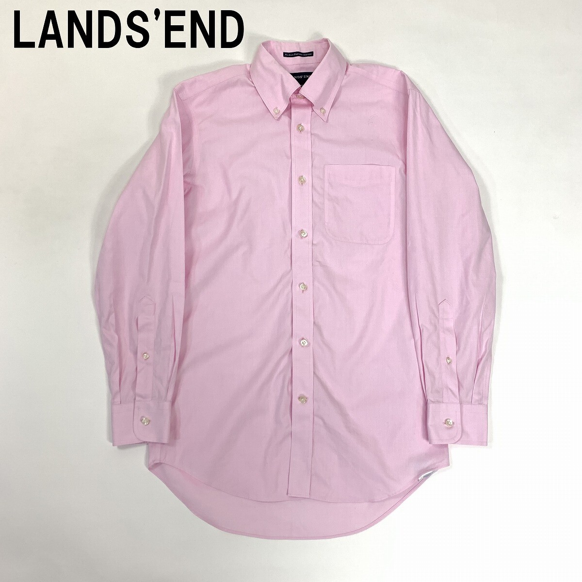 LANDS'END ランズエンド 長袖シャツ 綿 コットン ボタンダウン ピンク 37-78 YC757拍卖
