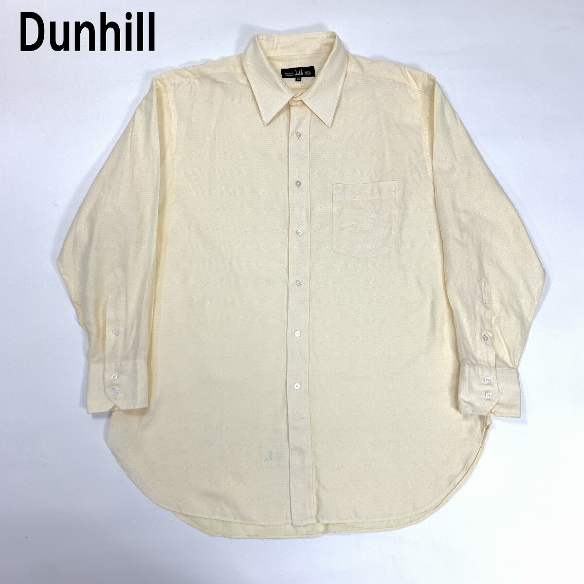 Dunhill ダンヒル 長袖シャツ 綿 コットン 胸ポケット 黄色系 イエロー ベージュ 16 1/2 YC795拍卖