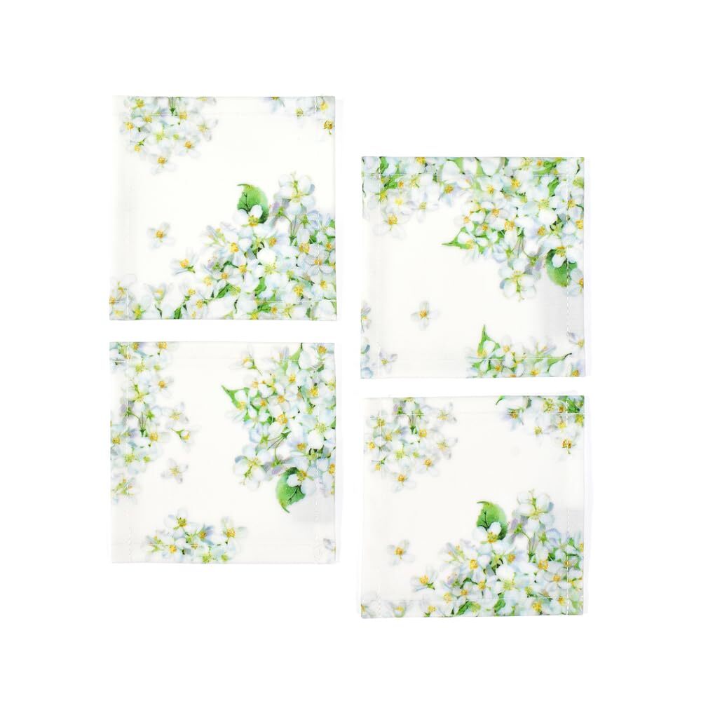 スタイルデコール(STYLE Decor) コースター ラミネート おしゃれ 布 4枚セット 洗える 花柄 ジャスミン ホワイト W300441拍卖