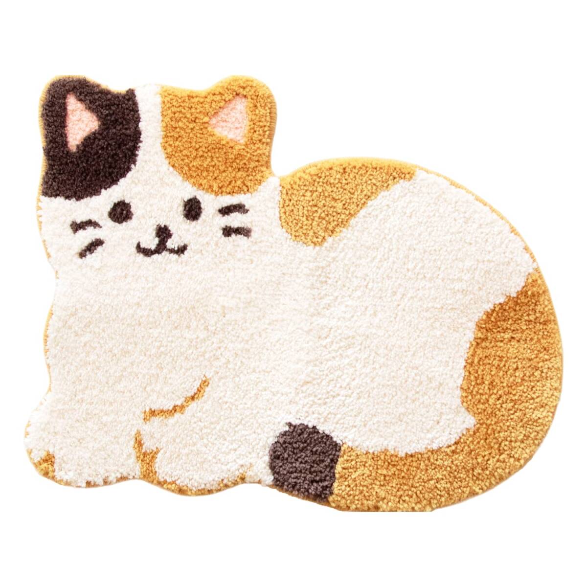 オカ(OKA) 洗えるラグマット ファンディット アニマル 約43cm×55cm みけねこ (かわいい 動物 ダイカット ペット)拍卖