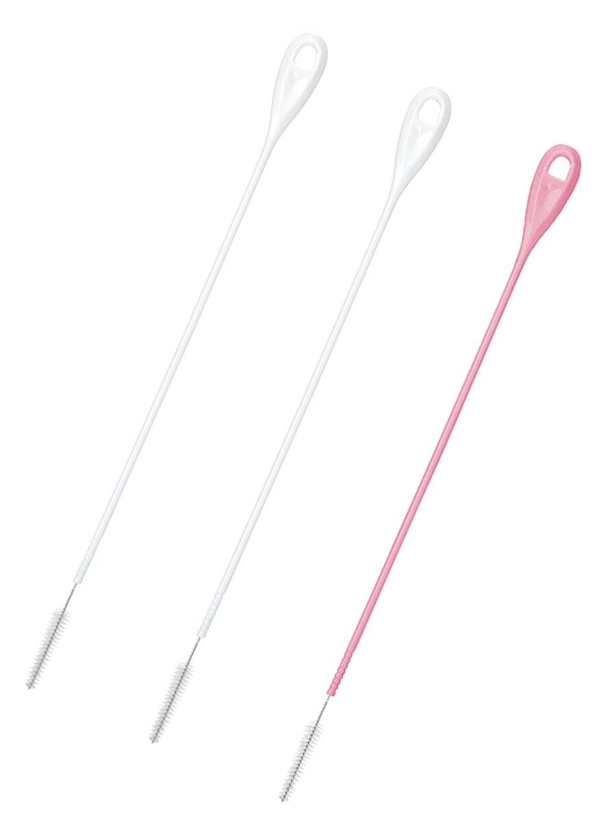 まめいた ストローブラシ 3本セット 長さ24.8cm 洗浄ブラシ クリーナー ロングタイプ 極細ナイロン 自由に曲がる ホワイト ピンク 日本拍卖