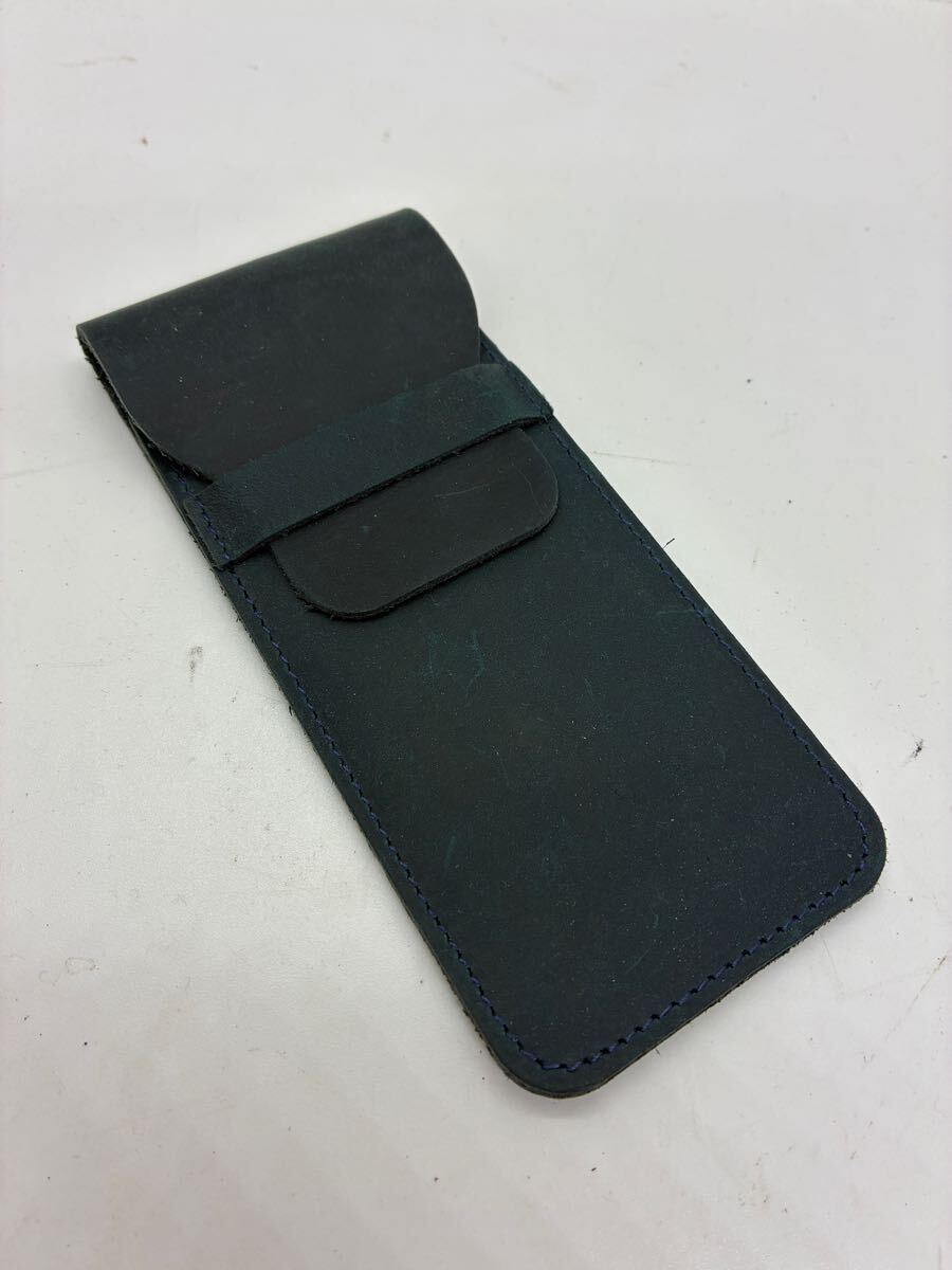 レザー ペンケース オイルレザー ネイビー拍卖