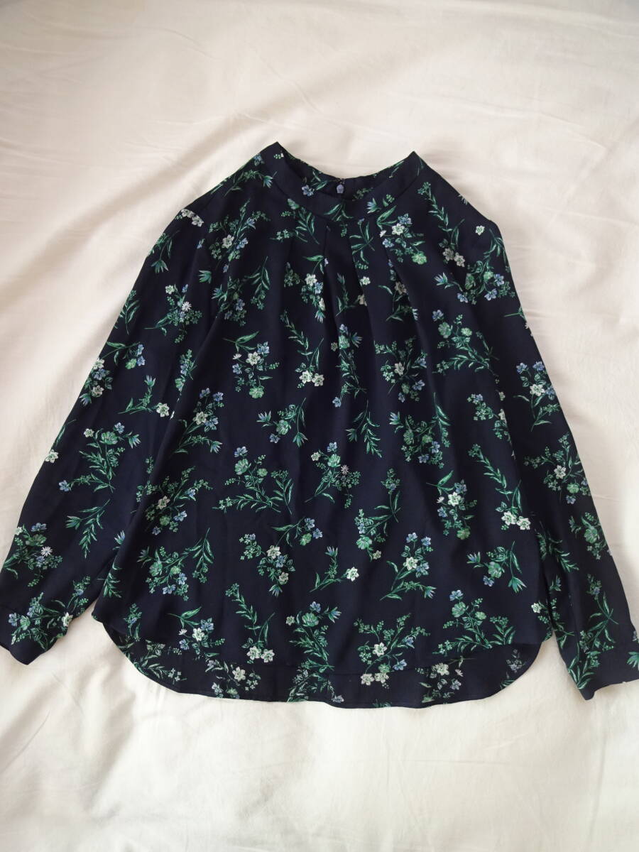 INDIVI/インディヴィ*花柄トップス 長袖ブラウス 濃紺/ネイビー サイズ:05(2XS) 小柄拍卖
