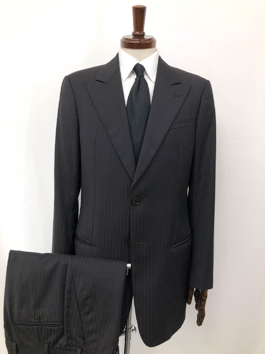 超美品【アルマーニコレツィオーニ】ウール シングル2ボタン スーツ (メンズ) 48L/DROPS ダークブラウン系 ストライプ柄 伊製 ◇32RMS1658拍卖