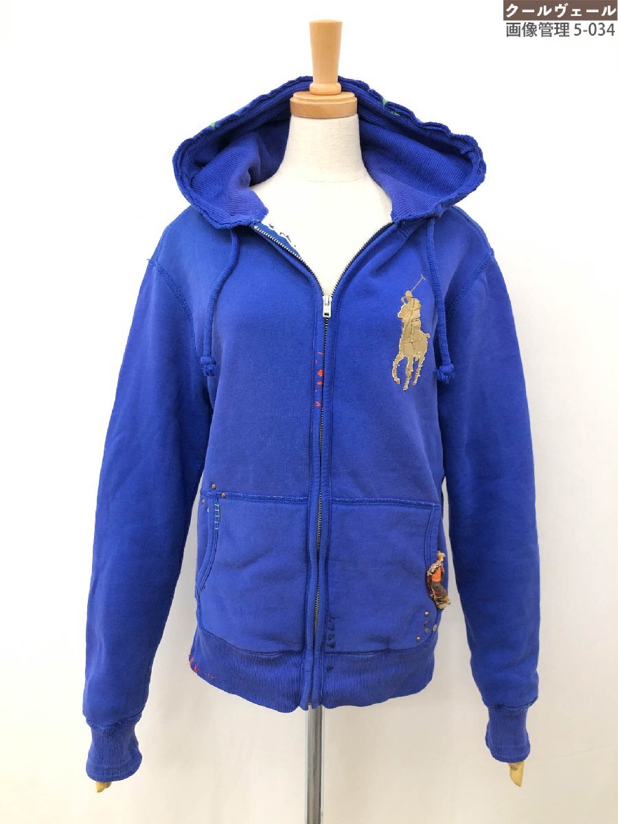 超美品【POLO RALPH LAUREN ポロラルフローレン】 ビックポニー刺繍 ステッチジップアップパーカー (レディース) sizeS 青系 ◇33LT5457◇拍卖