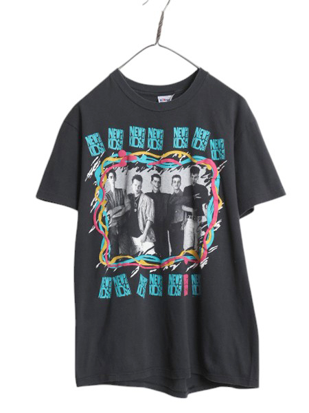 80s USA製 ★ ニューキッズ オンザブロック ツアー イラスト プリント Tシャツ メンズ M 程/ 古着 ヴィンテージ 当時物 バンド ロック 黒拍卖