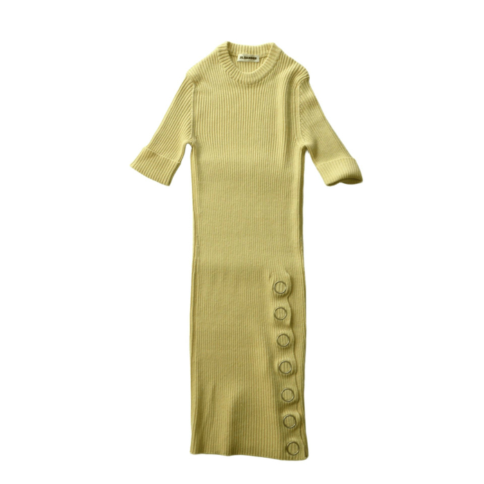 ジルサンダー (JIL SANDER) リネン ウール リブ ニット ワンピース ドレス 半袖 30 アイボリー JSWU752305 ウェア(未使用品)中古拍卖