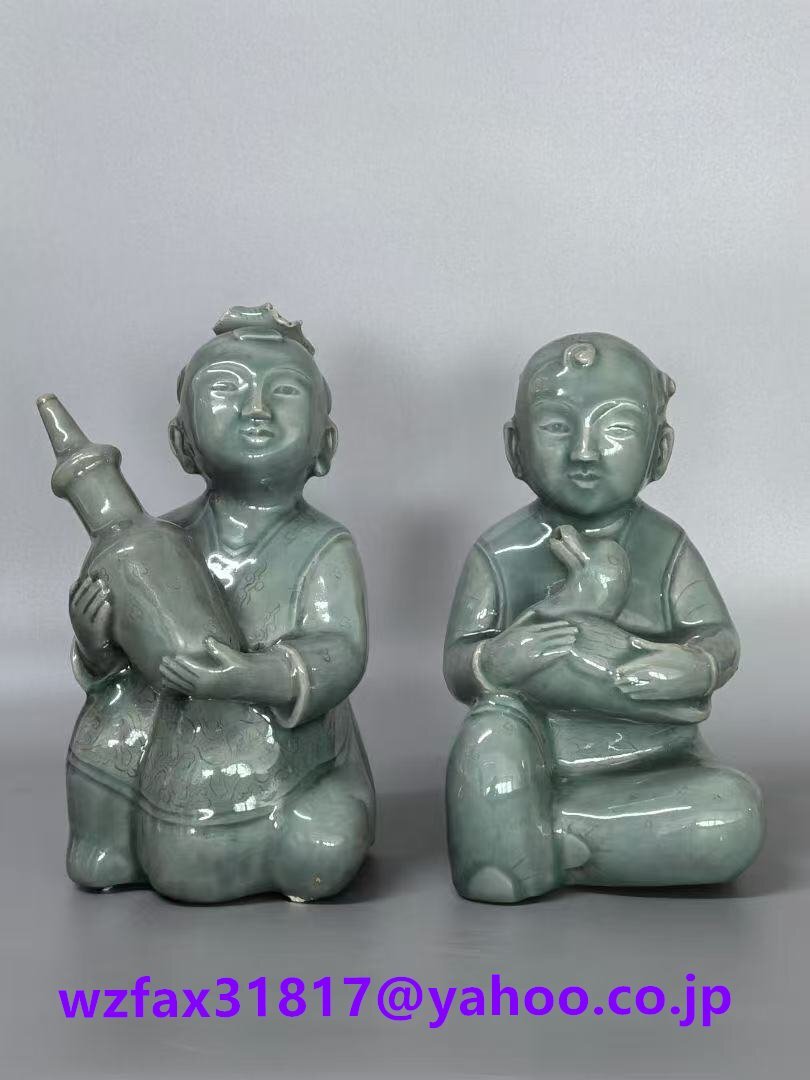 時代旧蔵★コレクター放出 朝鮮古美術 高麗磁 李朝時代 古高麗 高麗青磁童子水滴一対拍卖