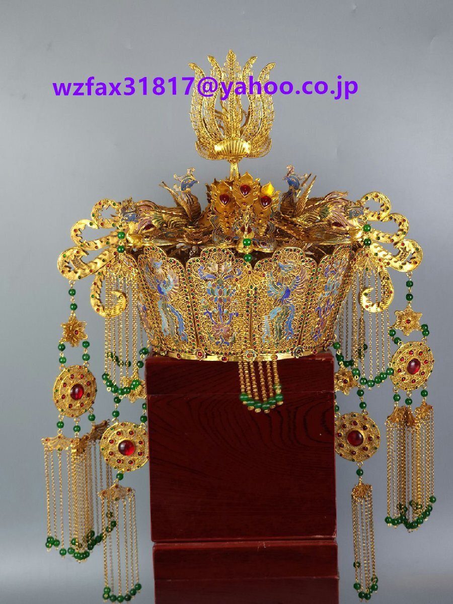 銅塗金花絲鳳冠 細密細工★古置物★古賞物★古擺件★蒐集家放出★唐物拍卖
