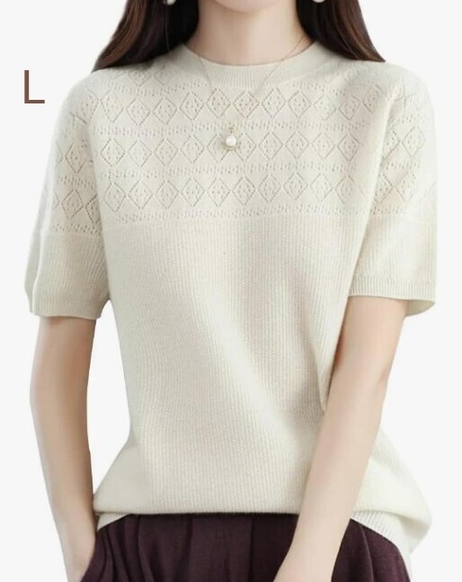 Wnodruke 透け感半袖サマーニット オフホワイトL ◆ 試着のみ拍卖