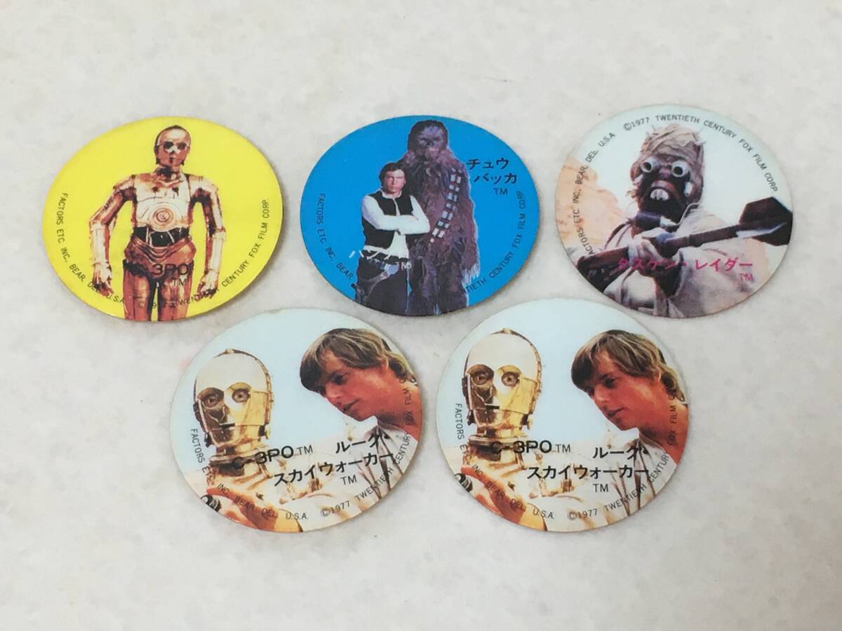 【E38】スターウォーズ プラスチック ピンバッジ 5点 C-3PO ルーク タスケン・レイダー ハンソロ チュウバッカ 昭和レトロ 拍卖