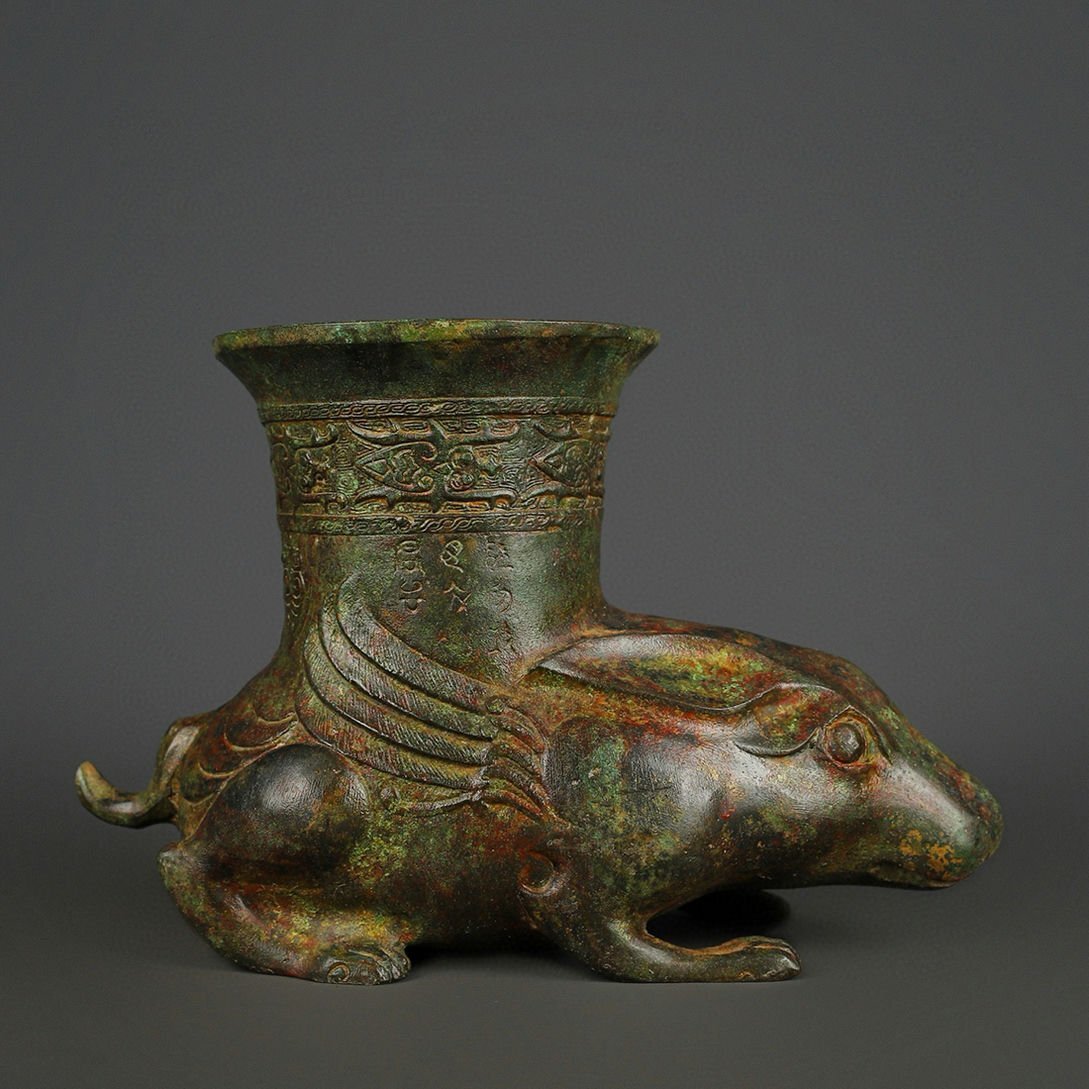 ◆羽彰・古美術◆Y4022西周 青銅銘文兎尊 細密細工★古置物★古賞物★古擺件★蒐集家放出★唐物拍卖