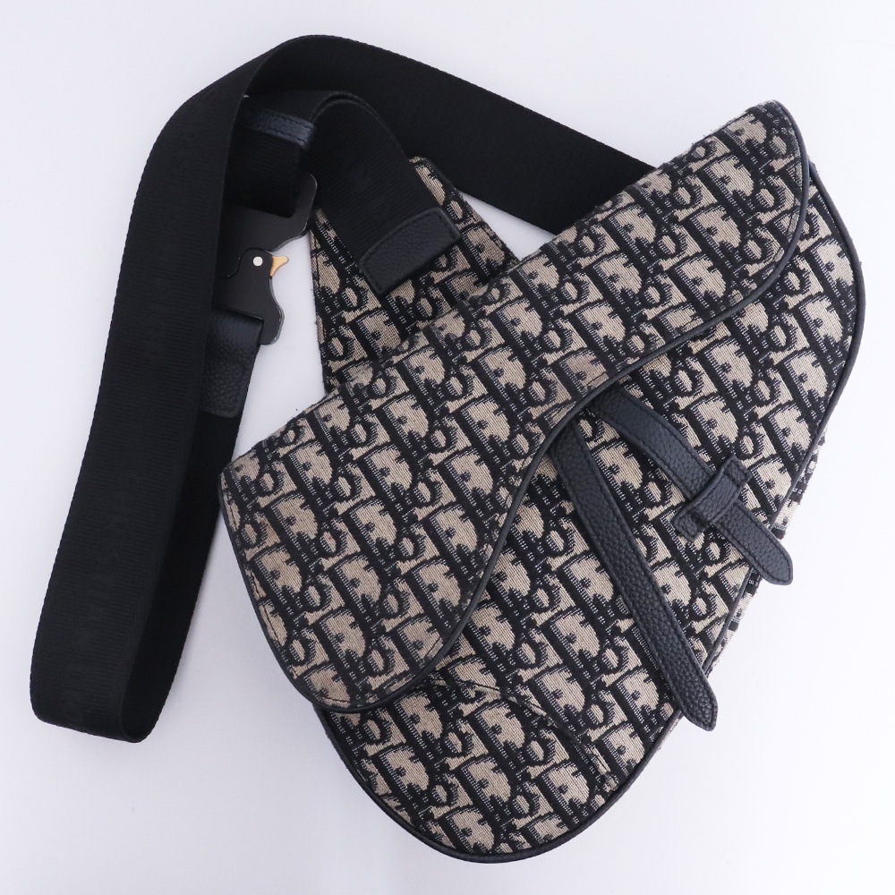 CHRISTIAN DIOR オブリークジャガード サドルバッグ ベージュ ブルー ディオール ショルダー バック Saddle Bag Oblique Jacquard拍卖