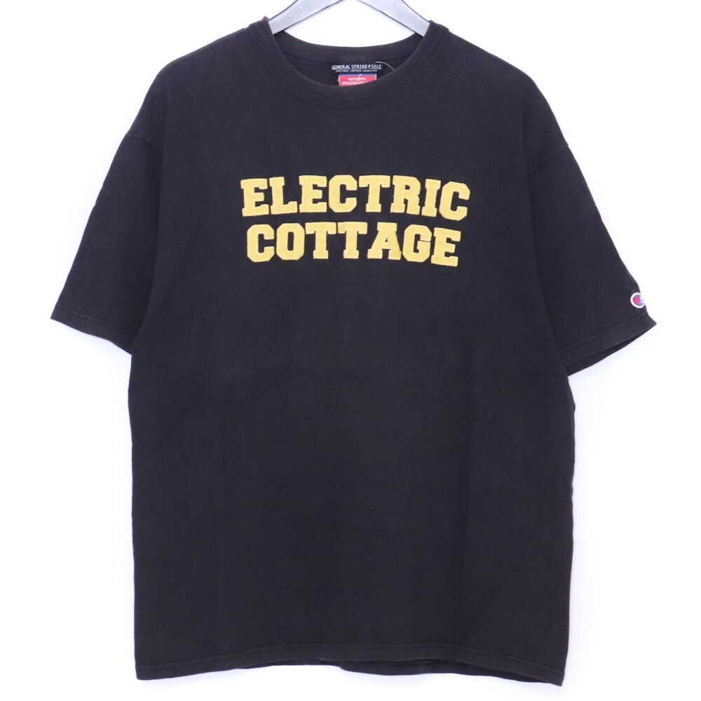 ELECTRIC COTTAGE カレッジロゴ Tシャツ Mサイズ ブラック エレクトリックコテージ 半袖カットソー logo tee チャンピオン拍卖
