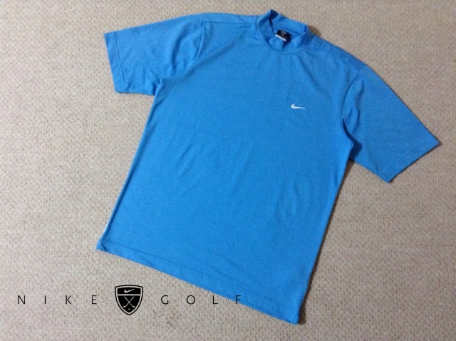 ★中古★ナイキ ゴルフ メンズ モックネックシャツ 半袖 Lサイズ ブルー ストレッチ 刺繍ロゴ NIKE GOLF 古着 オールド 00s拍卖