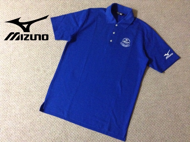 ★美品★送料230円 日本製 ミズノオープン 半袖ポロシャツ メンズ ゴルフ Lサイズ 刺繍ロゴ 青 ブルー MIZUNO GOLF 3219-5A27 拍卖